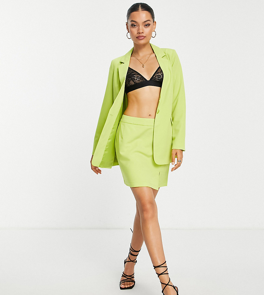 Vero Moda Petite tailored suit mini skirt co-ord in lime-Green