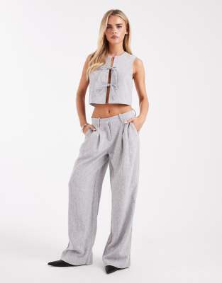Vero Moda Petite Tailored Tie Front Vest In Gray