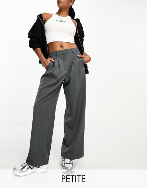 Vero Moda Petite tailored wide leg dad trousers in grey 