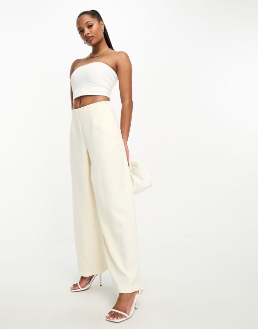 Cream Contrast Waistband Tailored Trousers  Wide leg trousers, Wide leg  pants, Clothes