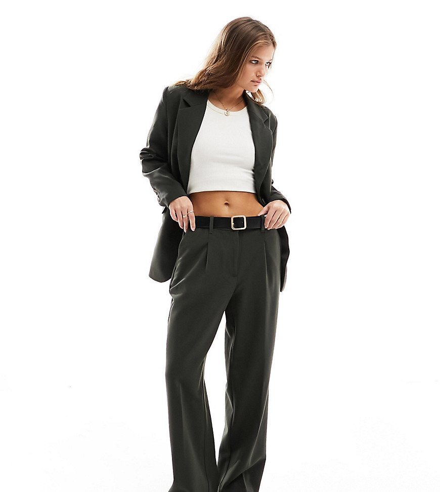 tailored wide leg pants in khaki - part of a set-Green