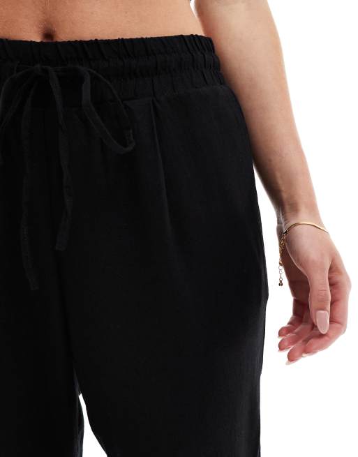 Vero Moda Petite - Tapered bukser i sort hørblanding, 4 af 5