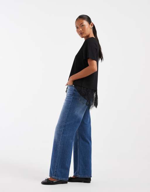 Vero Moda Petite Tessa high waisted wide leg jeans in washed mid blue, 2 of 5