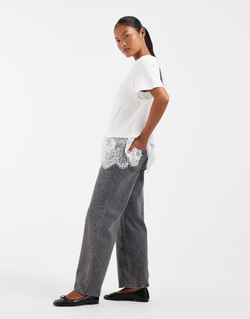 Vero Moda Petite Tessa jeans med hög midja och vida ben i mellangrå, 2 av 5