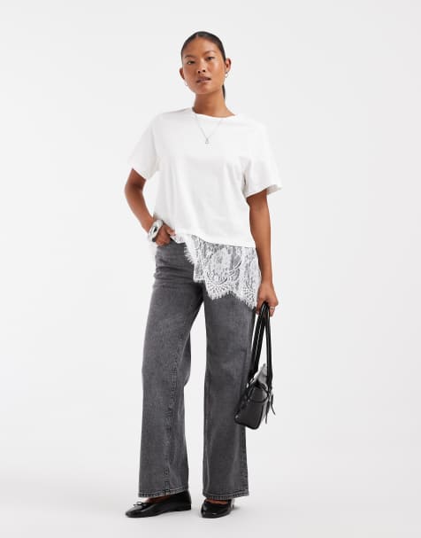 Vero Moda Petite Tessa jeansy z wysokim stanem i szerokimi nogawkami w średnim szarym kolorze - view 1