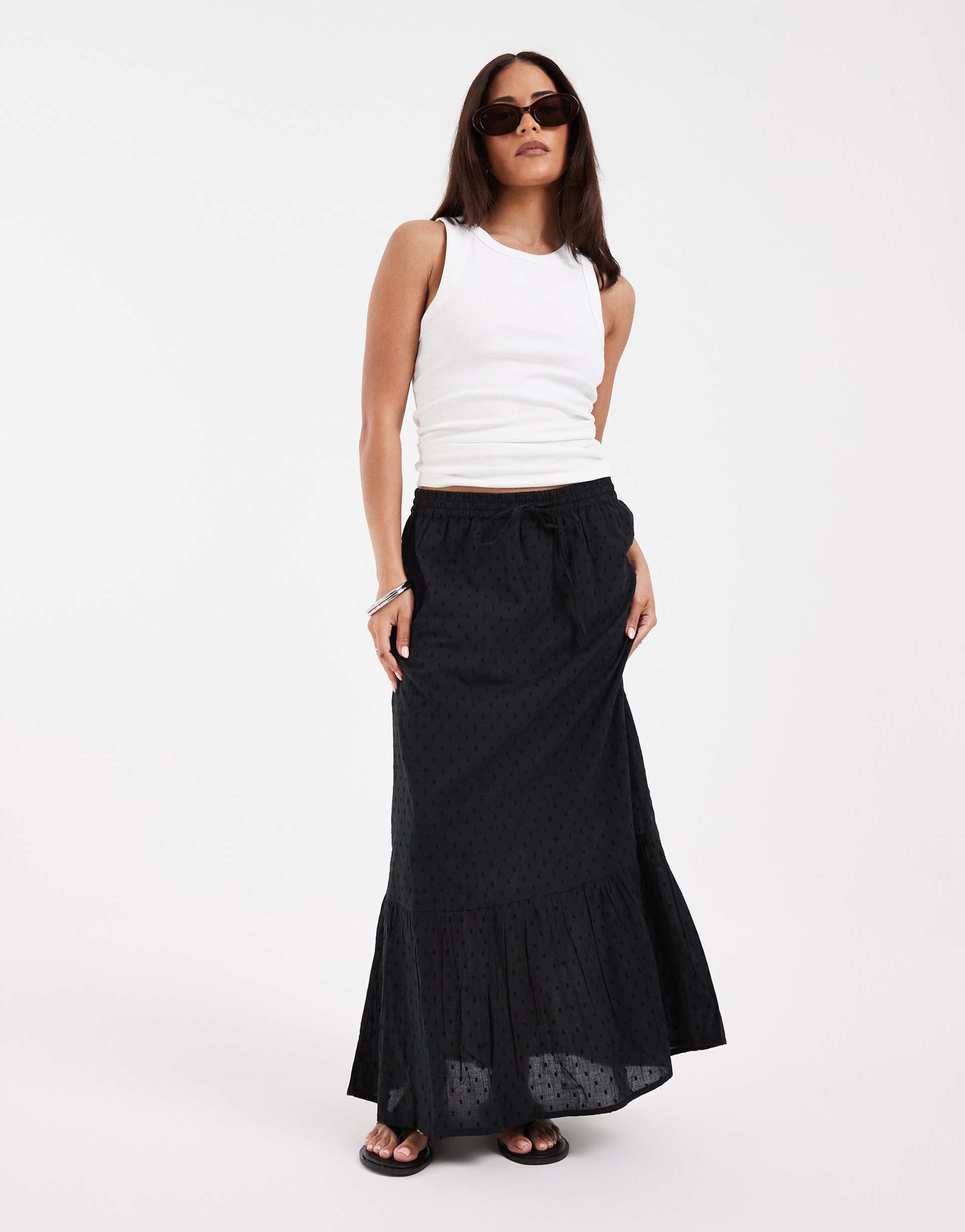 vero moda petite textured boho maxi skirt in black