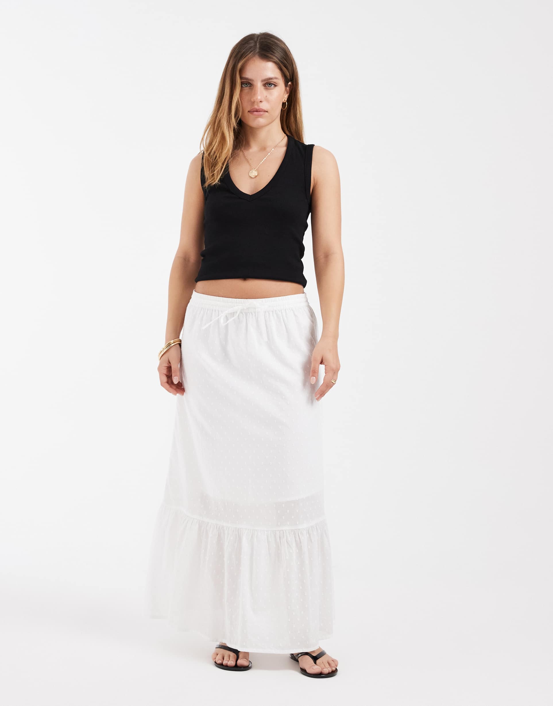 vero moda petite textured boho maxi skirt in white