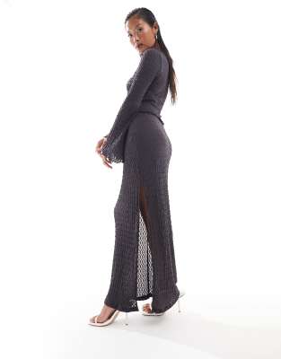 Vero Moda Petite Textured Jersey Maxi Skirt In Asphalt Gray - Part Of A Set