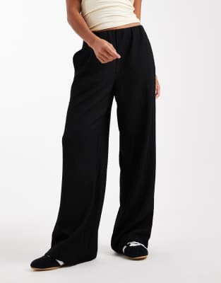 Vero Moda Petite Textured Jersey Pull On Pants In Black
