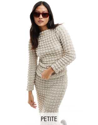 Vero Moda Petite Vero Moda Petite textured long sleeved top co-ord in beige-Neutral