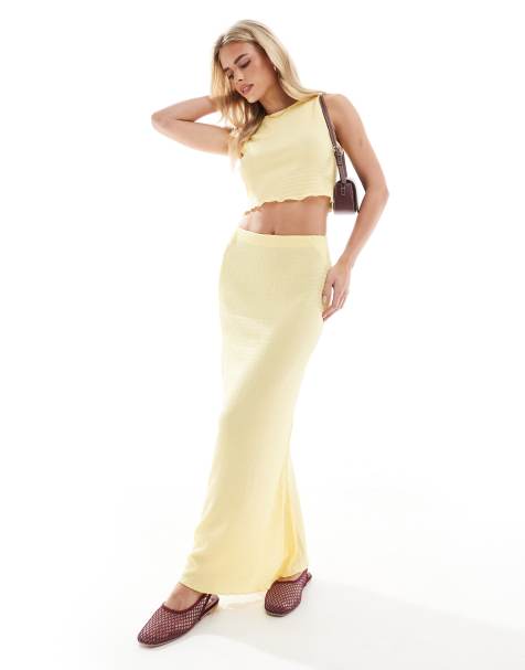 Vero Moda petite textured maxi skirt co-ord in pale banana