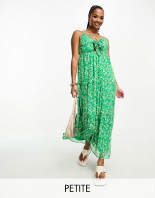 Vero Moda Petite Tie Front Cami Maxi Dress In Green Florals
