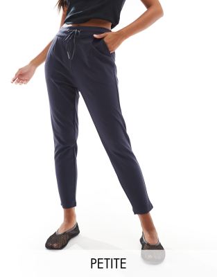 Vero Moda Petite tie waist jersey trouser in navy