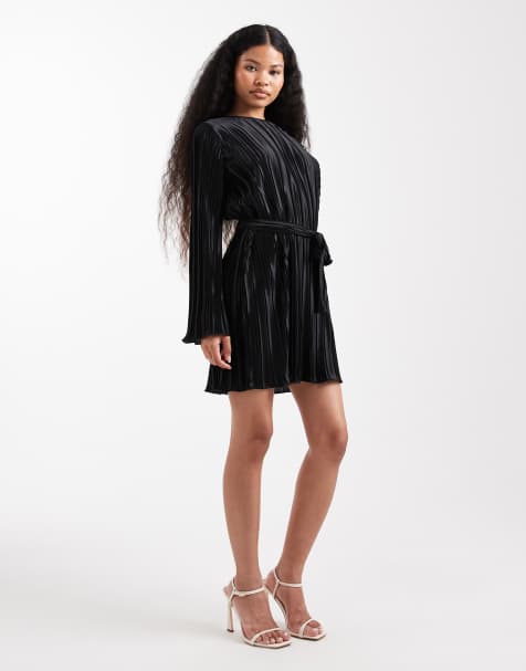 Vero Moda Petite tie waist plisse mini dress in black - view 1