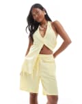 [Vero Moda Petite] Vero Moda Petite tie waist shorts in pale yellow (Part of a set) XS Mellow yellow