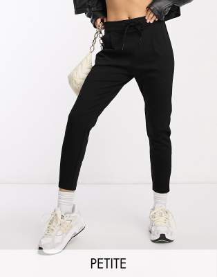 Vero Moda Petite tie waist tapered joggers in black