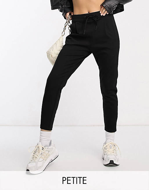 Vero Moda Petite tie waist tapered joggers in black | ASOS