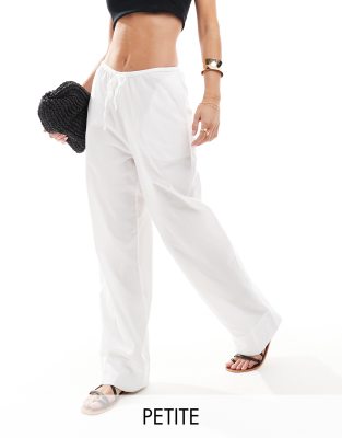 Vero Moda Petite Tie Waist Wide Leg Pants In White