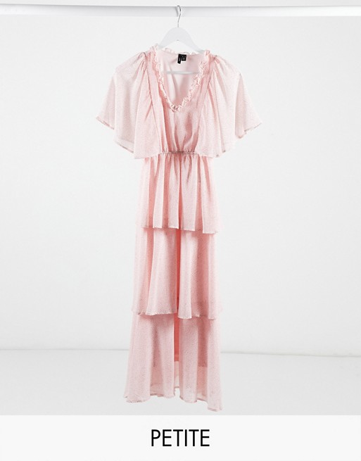 Vero Moda Petite tiered chiffon maxi dress in pink spot print
