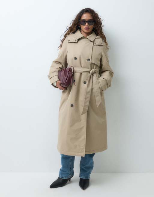 Vero Moda Petite trench maxi con cappuccio e dettaglio cintura in neutro, 1 di 5