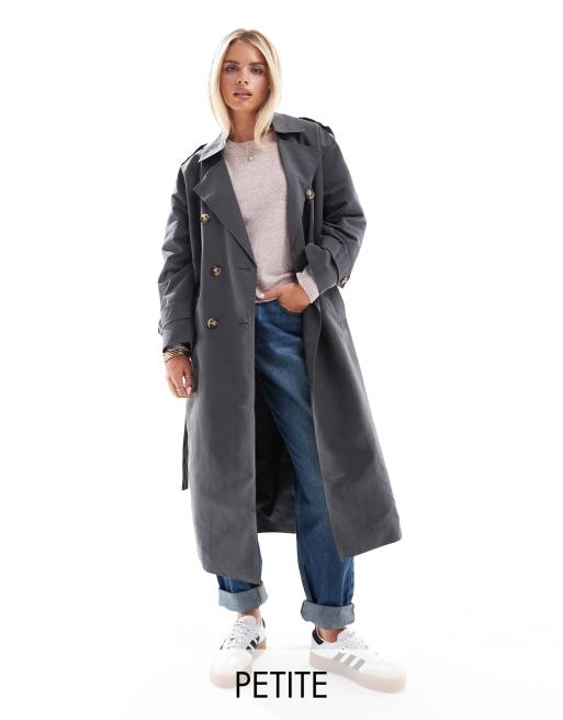 Vero Moda Petite - Trench taglio lungo grigio asfalto con cintura