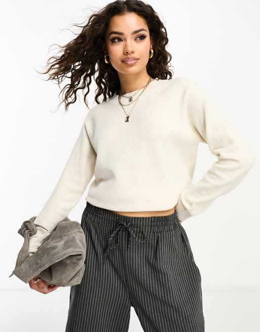 Vero Moda Petite - Trui met ronde hals in crème, 4 van 4