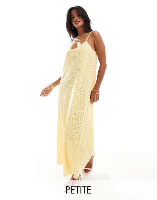  Vero Moda Petite v neck broderie jersey maxi dress in yellow