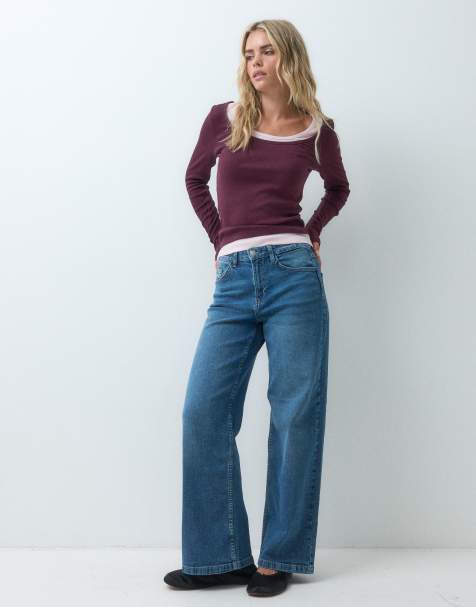 Vero Moda Petite vaqueros de pernera ancha de talle alto en denim azul medio - view 1