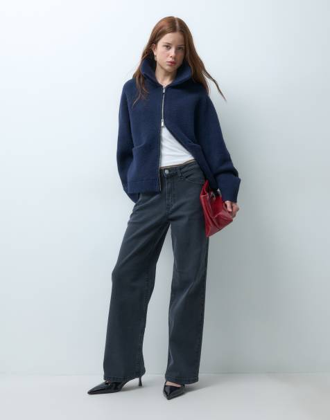 Vero Moda Petite vaqueros de pernera ancha de talle alto en denim gris oscuro - view 1