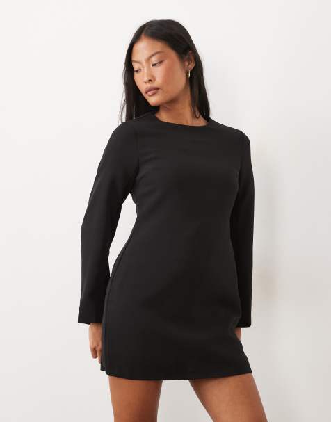 Vero Moda Petite - vestido mini negro de manga larga con detalle de puño con botones - view 1