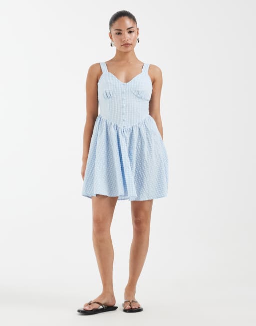 Vero Moda Petite - Vestito corto blu e bianco a quadretti con bottoni sul davanti, 3 di 4