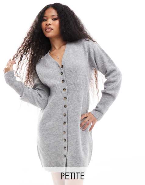 Vero Moda Petite - Vestito corto grigio chiaro mélange in maglia con bottoni - view 1