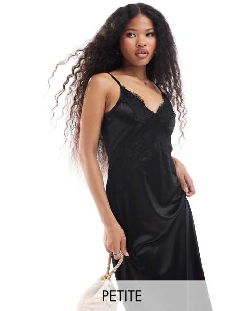 Vero Moda Petite - Vestito lungo in raso nero con finiture - view 1