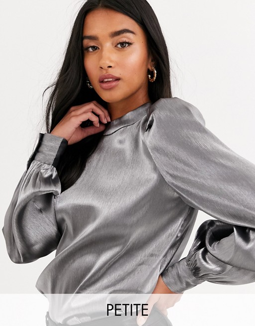 Vero Moda Petite volume sleeve blouse in silver