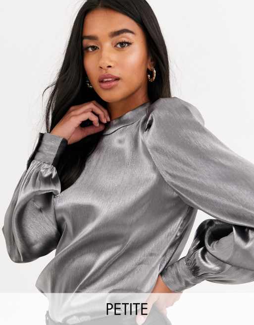 Vijandig Grijp dichters Vero Moda Petite volume sleeve blouse in silver | ASOS