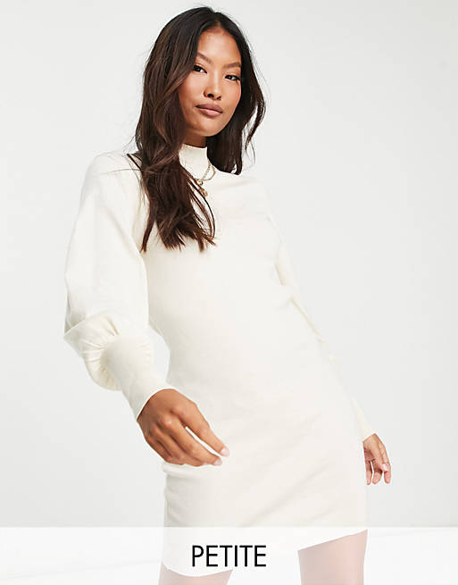 Vero Moda Petite volume sleeve mini sweater dress in cream | ASOS