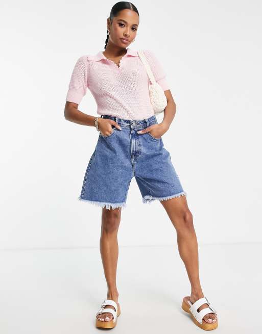 Vero Moda Petite waffled knit collared jumper in pink, 2 of 4