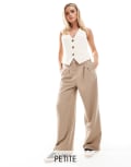 [Vero Moda Petite] Vero Moda Petite wide leg dad pants in stone-Neutral XXL Silver Mink