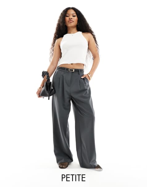 Vero Moda Petite wide leg dad trousers in grey - view 1