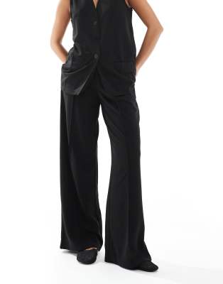 Vero Moda Petite Wide Leg Jersey Crepe Pants In Black