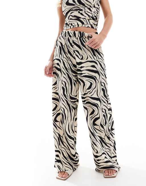 Vero Moda Petite wide leg jersey pants in abstract black and white zebra - part of a set