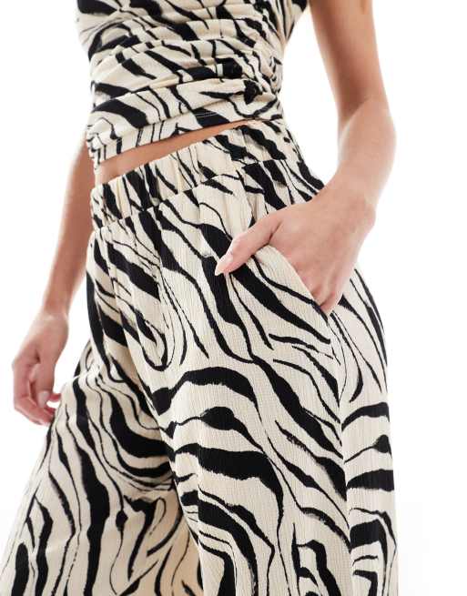 Vero Moda Petite wide leg jersey pants in abstract black and white zebra - part of a set
