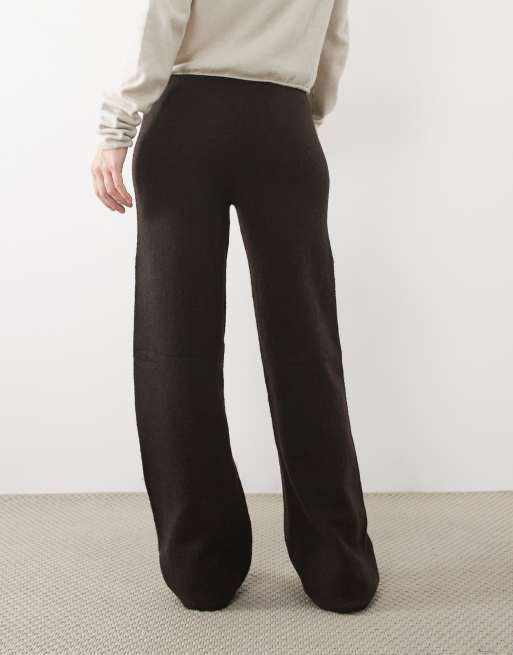 Vero Moda Petite wide leg knitted pants co-ord in chocolate brown melange, 4 of 5