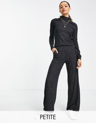 Vero Moda Petite wide leg knitted trouser co-ord in dark grey