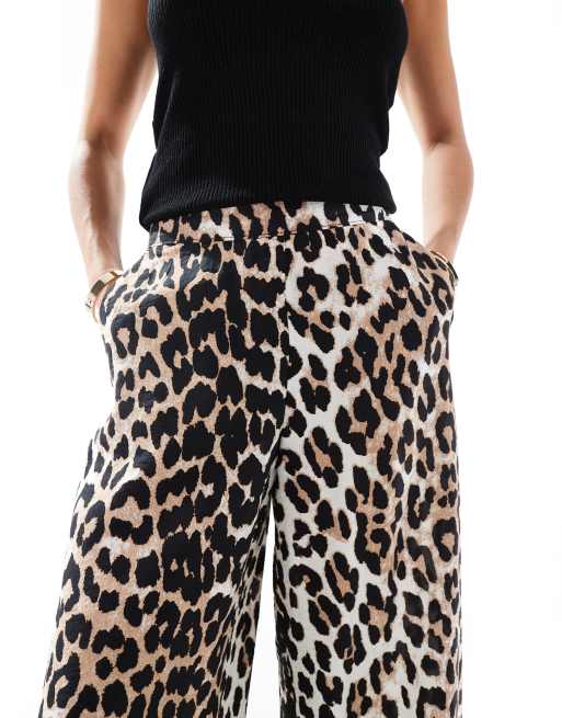 Vero Moda Petite wide leg pull on trousers in leopard print