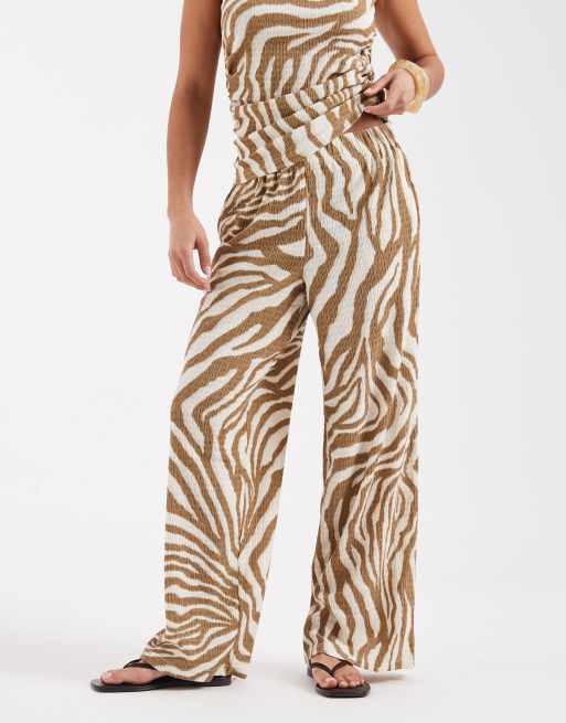 Vero Moda Petite wide leg textured jersey trouser co-ord in birch abstract print, 2 of 5