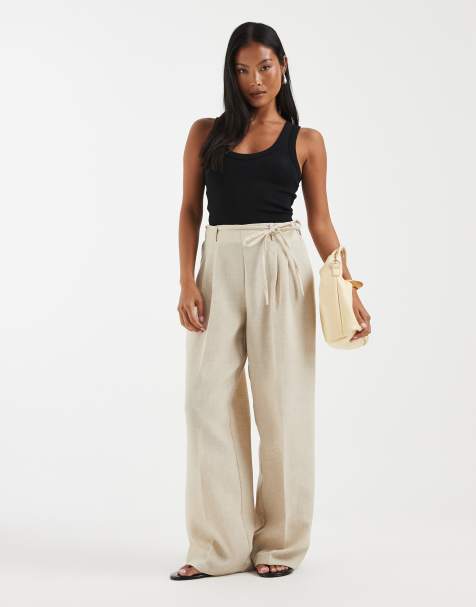 Vero Moda Petite woven pleat front tailored trouser with tie waist in stone - view 1