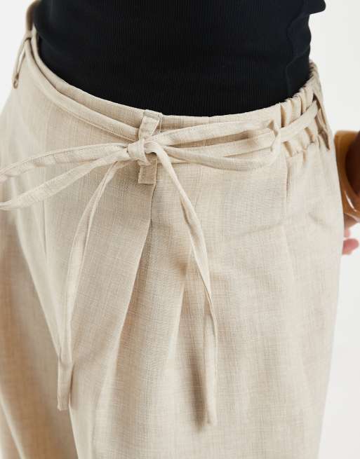 Vero Moda Petite woven pleat front tailored trouser with tie waist in stone, 5 of 5