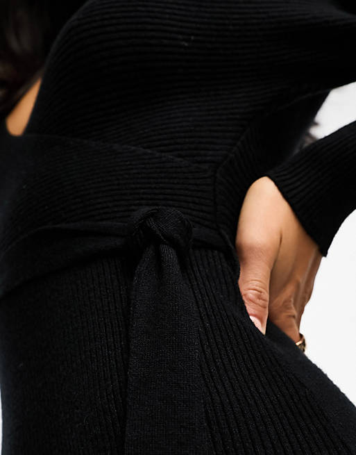 Vero Moda Petite wrap belted long sleeve knitted mini dress in