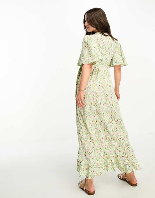 Taknemmelig Male Slapper af Vero Moda Petite wrap front maxi tea dress in green floral | ASOS